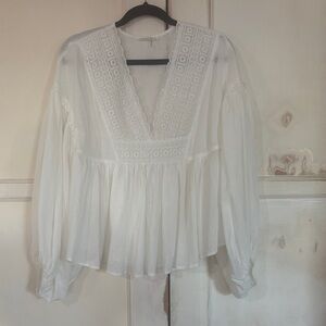 Free the Roses White Lace V-Neck Blouse